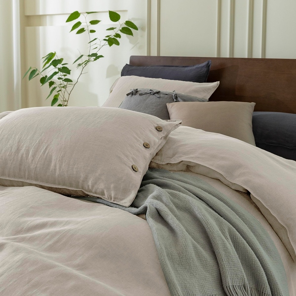 100% Pure Linen Duvet Cover Set King Size 104X90Inch 3pcs (1